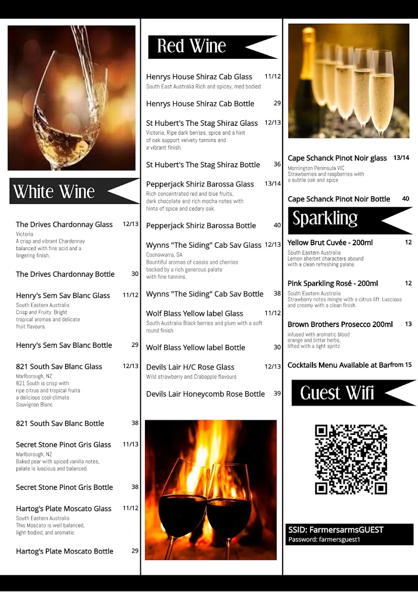 Menu, The Farmers Arms