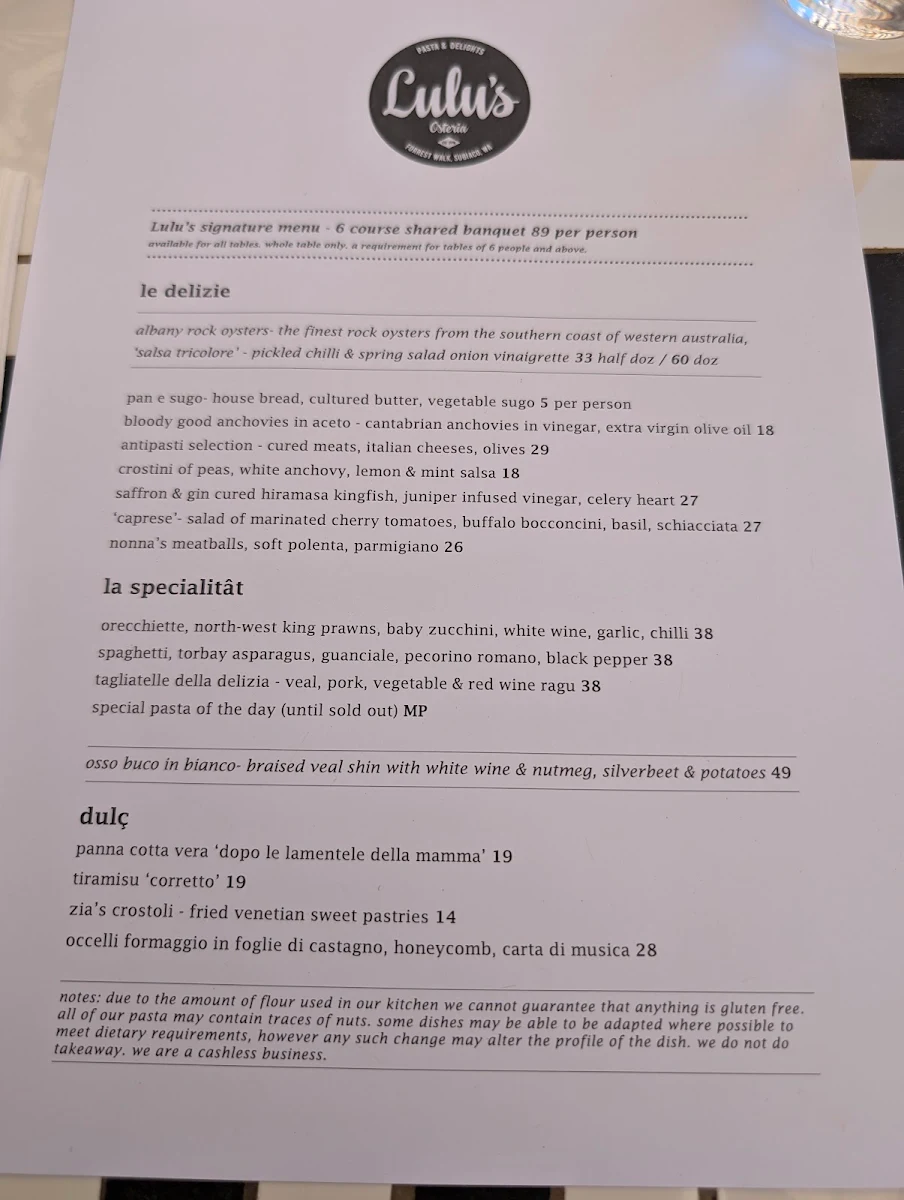 Menu, Lulu La Delizia