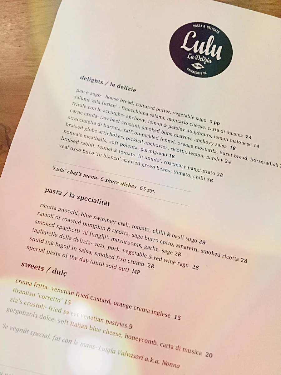 Menu, Lulu La Delizia