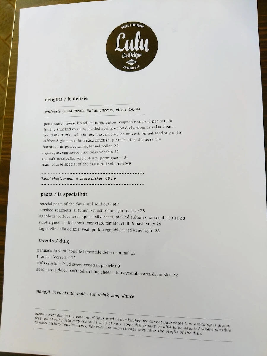 Menu, Lulu La Delizia