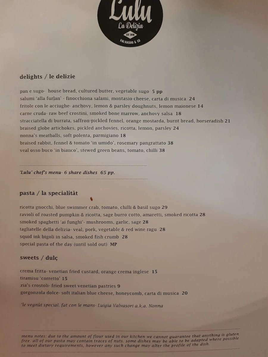 Menu, Lulu La Delizia