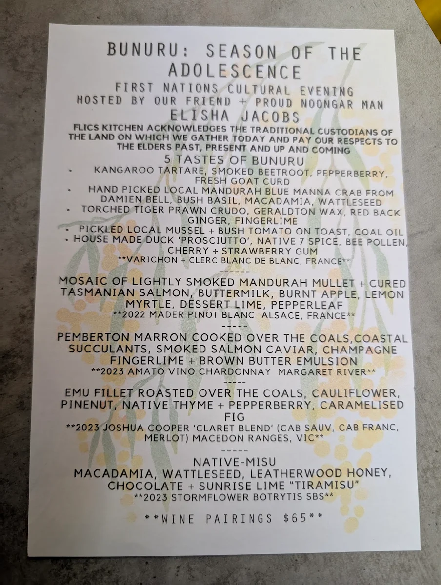 Menu, Flics Kitchen
