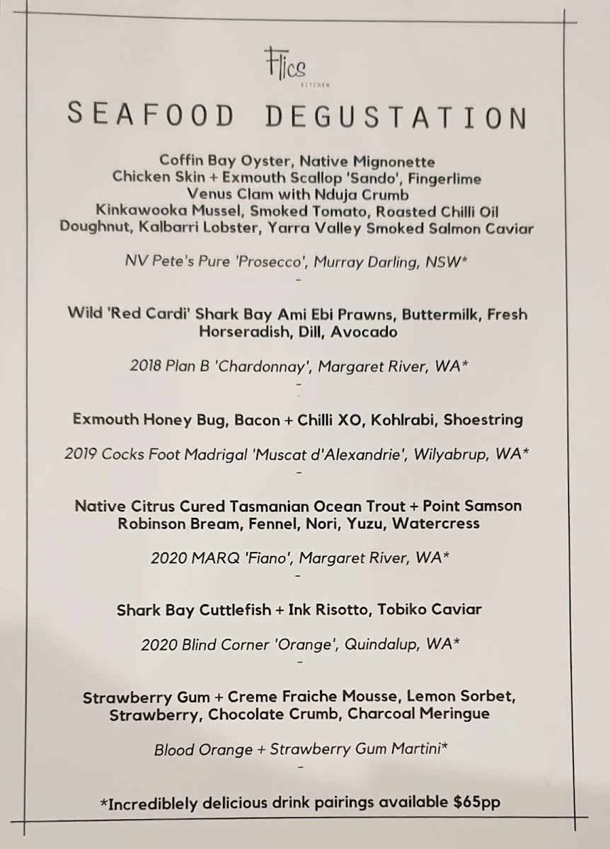 Menu, Flics Kitchen