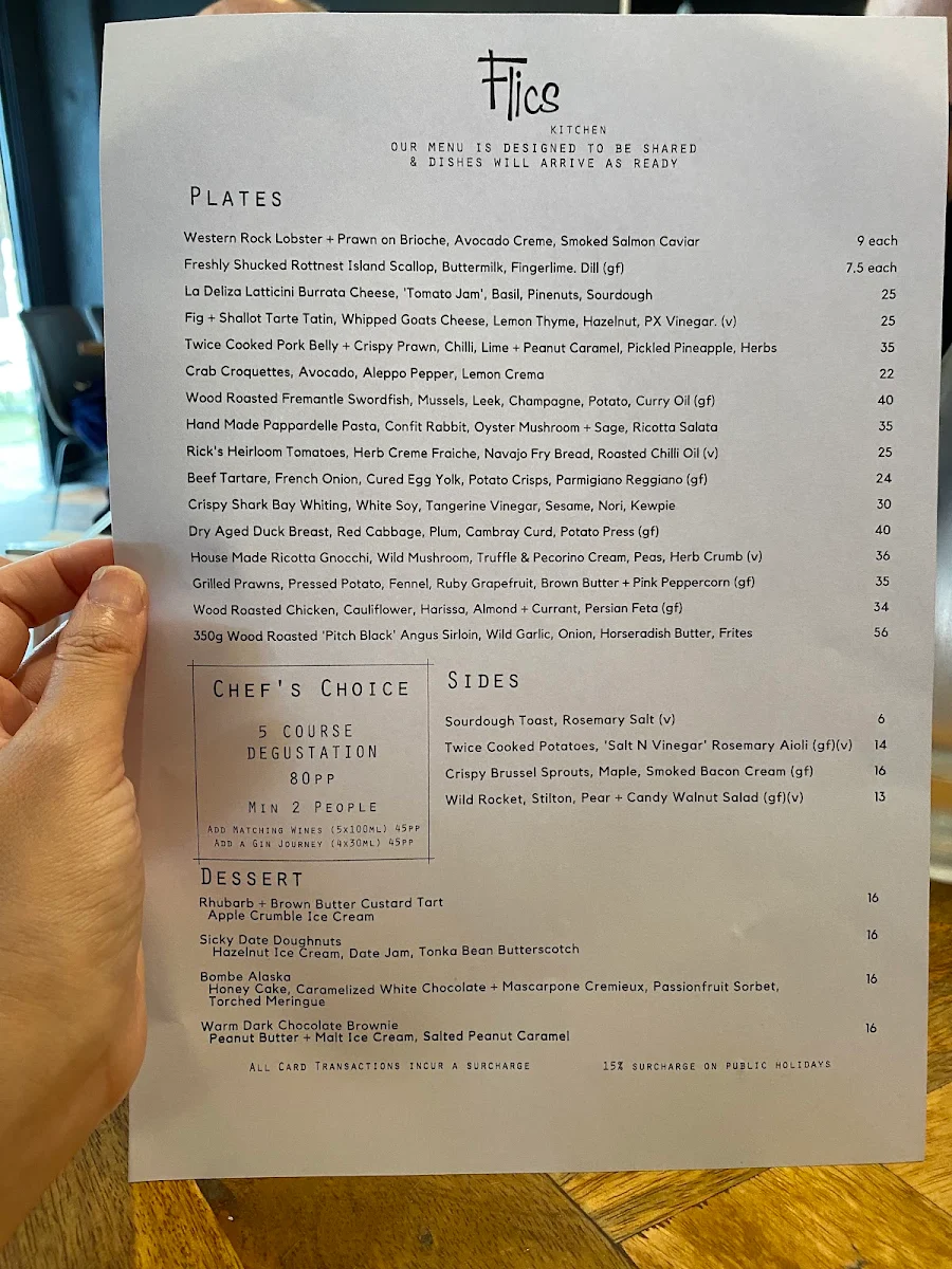Menu, Flics Kitchen