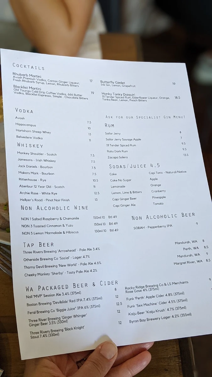 Menu, Flics Kitchen
