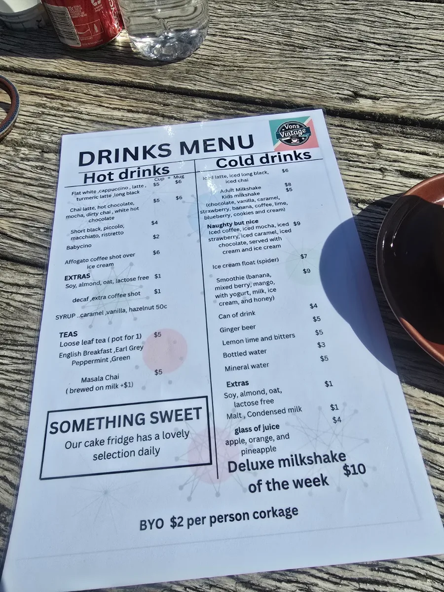 Menu, Vons vintage cafe
