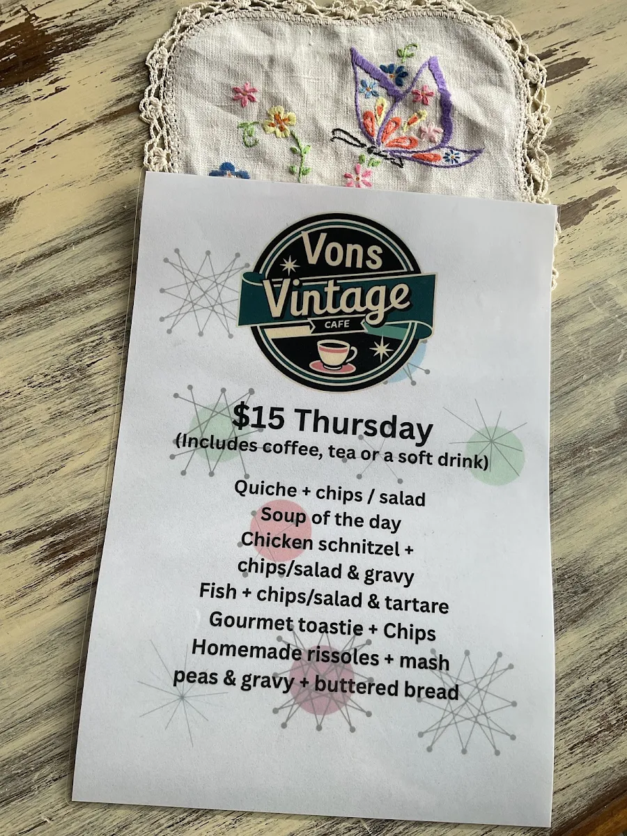 Menu, Vons vintage cafe