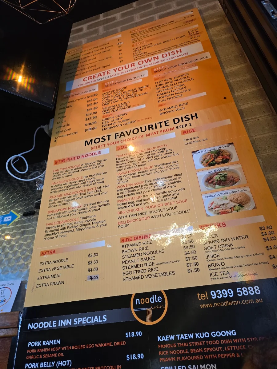 Menu, Noodle Inn Asian Fusion