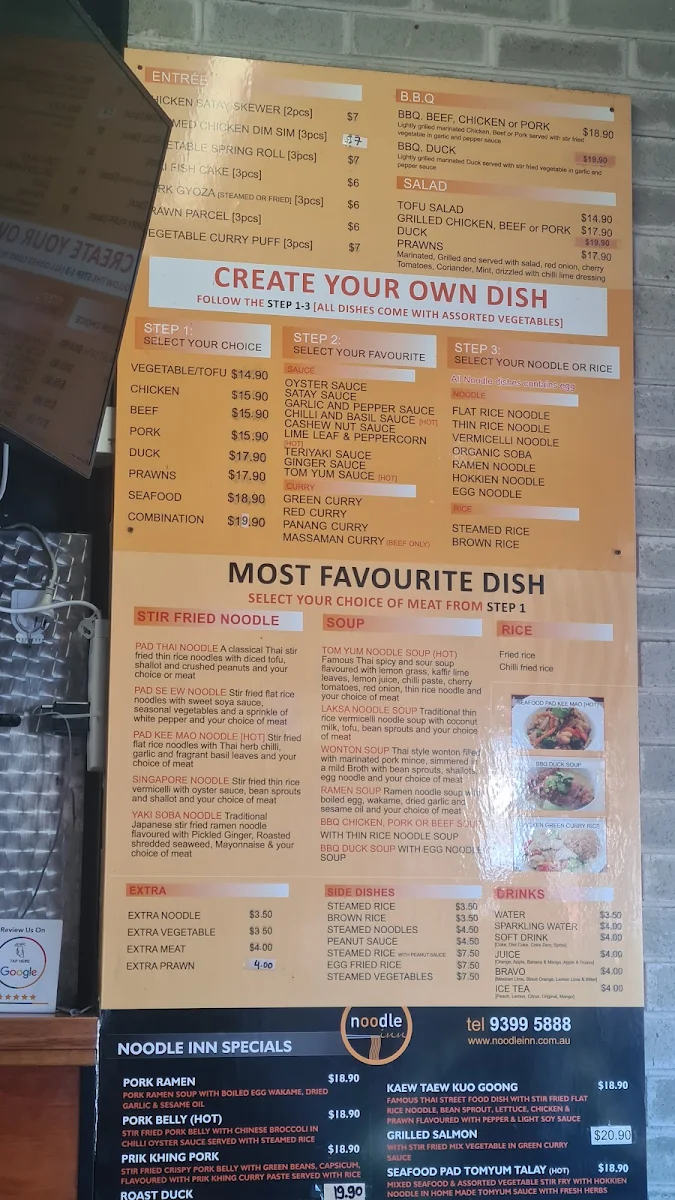 Menu, Noodle Inn Asian Fusion