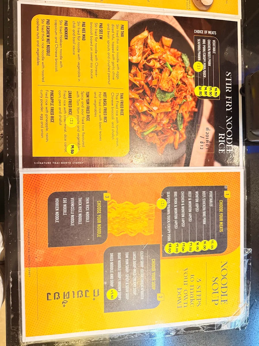 Menu, Sixnature Thai
