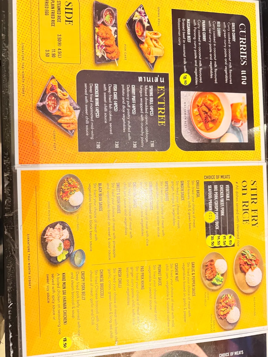 Menu, Sixnature Thai