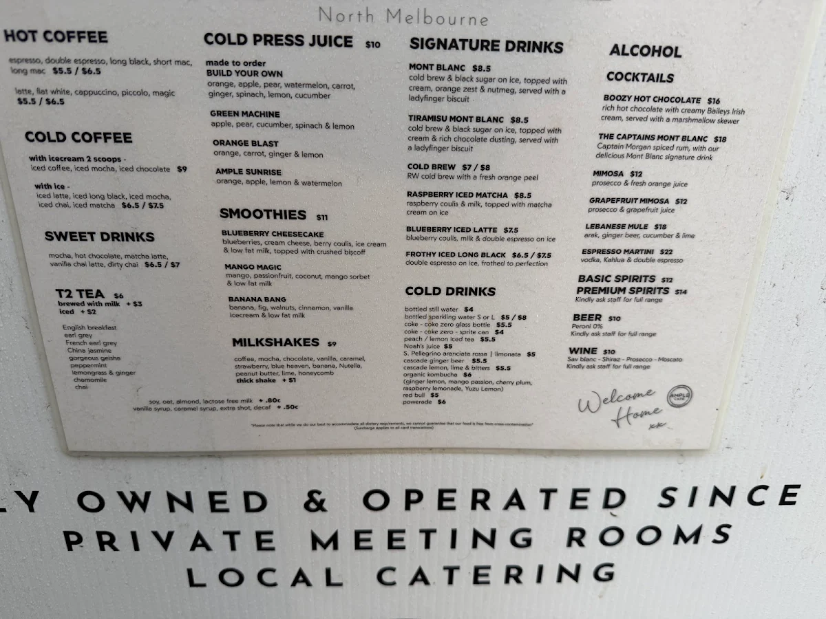 Menu, Ample Cafe & Bar