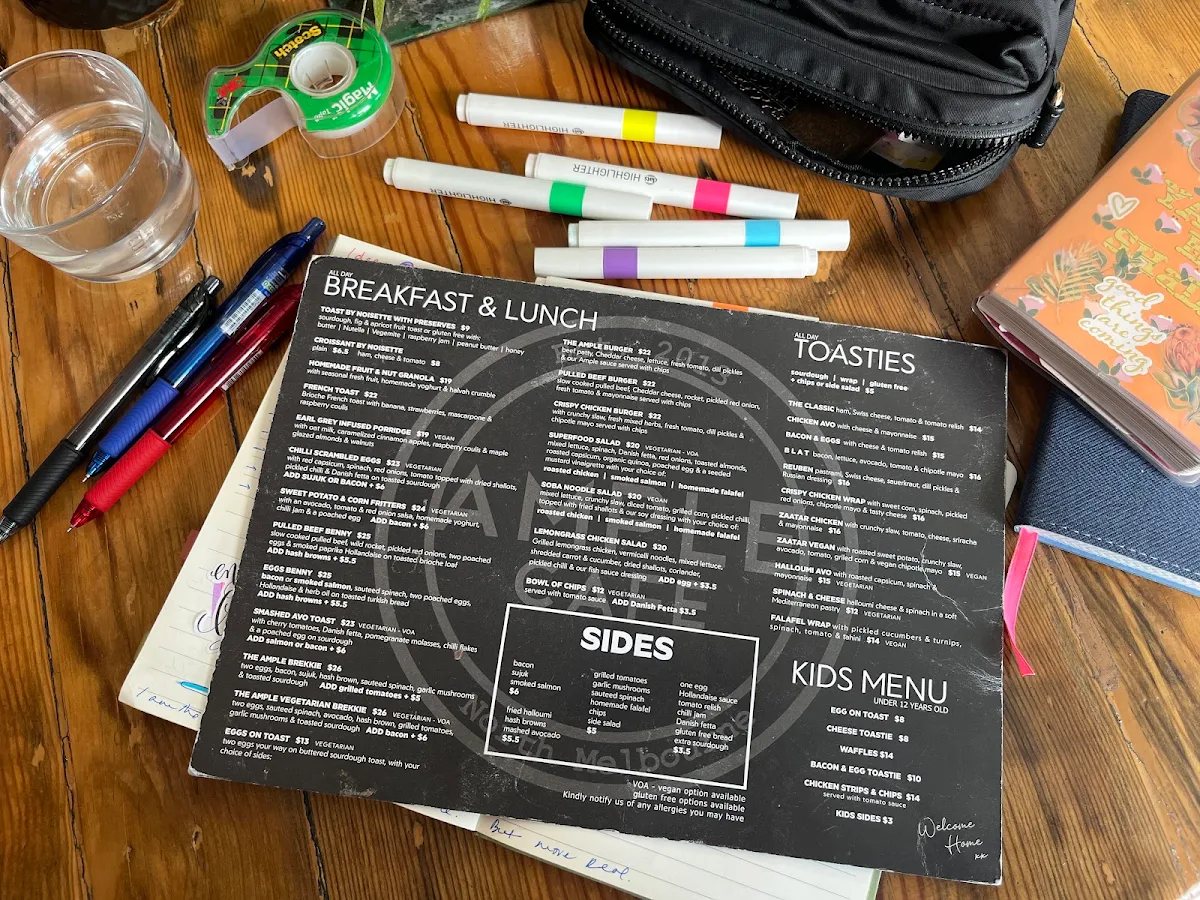 Menu, Ample Cafe & Bar