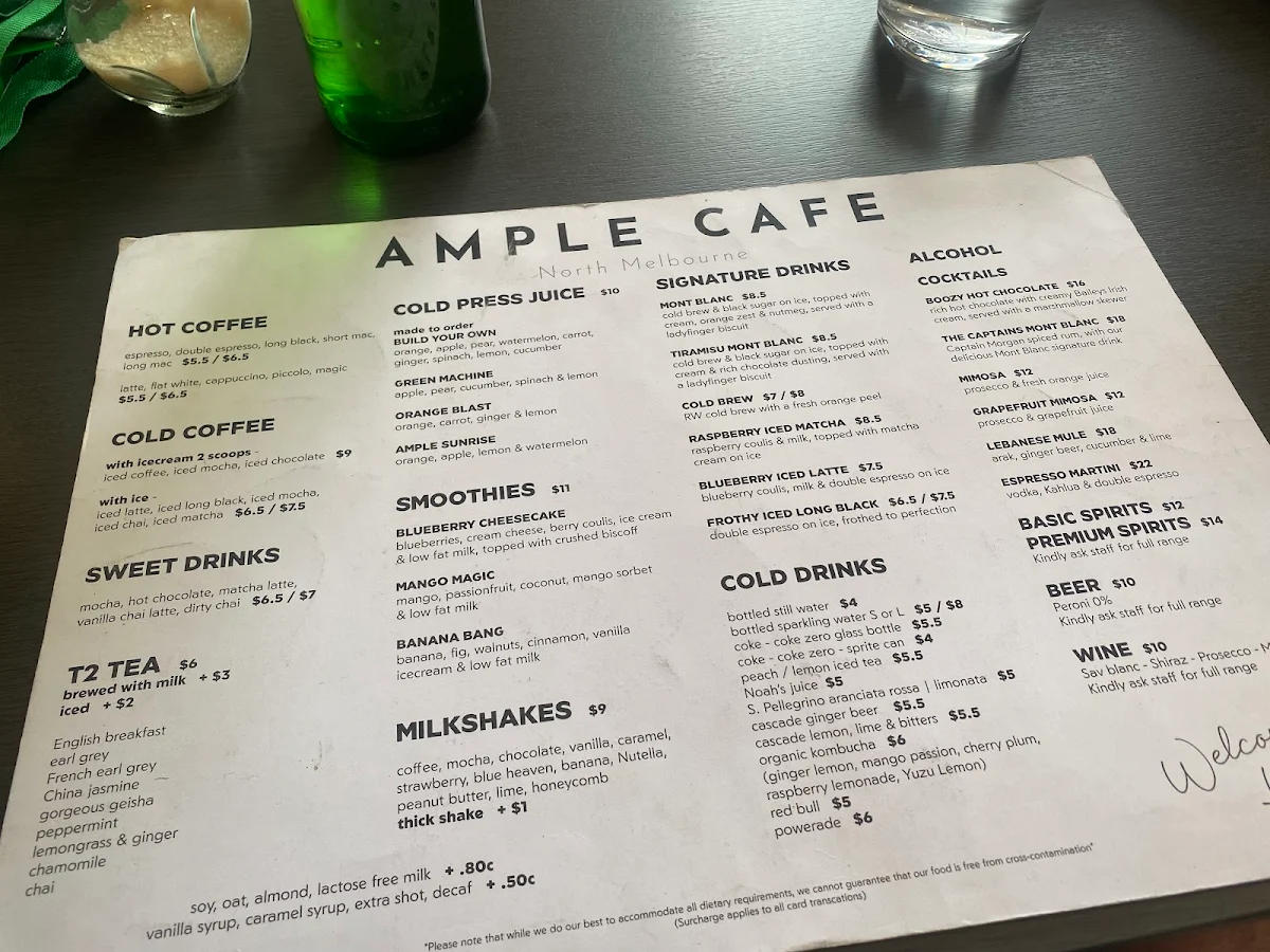 Menu, Ample Cafe & Bar