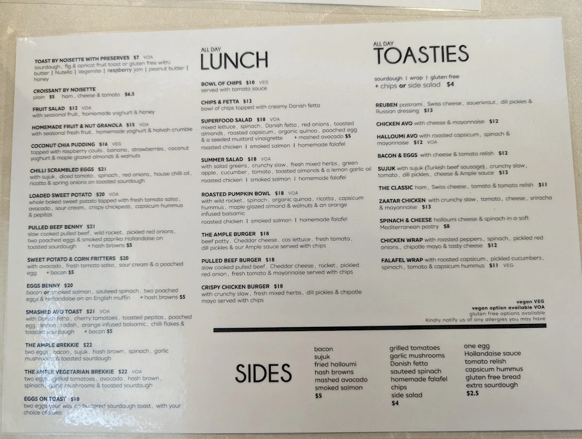 Menu, Ample Cafe & Bar