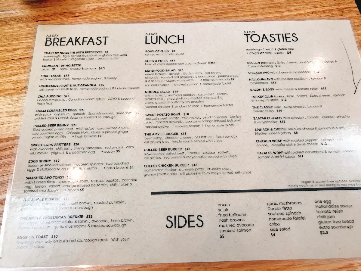Menu, Ample Cafe & Bar