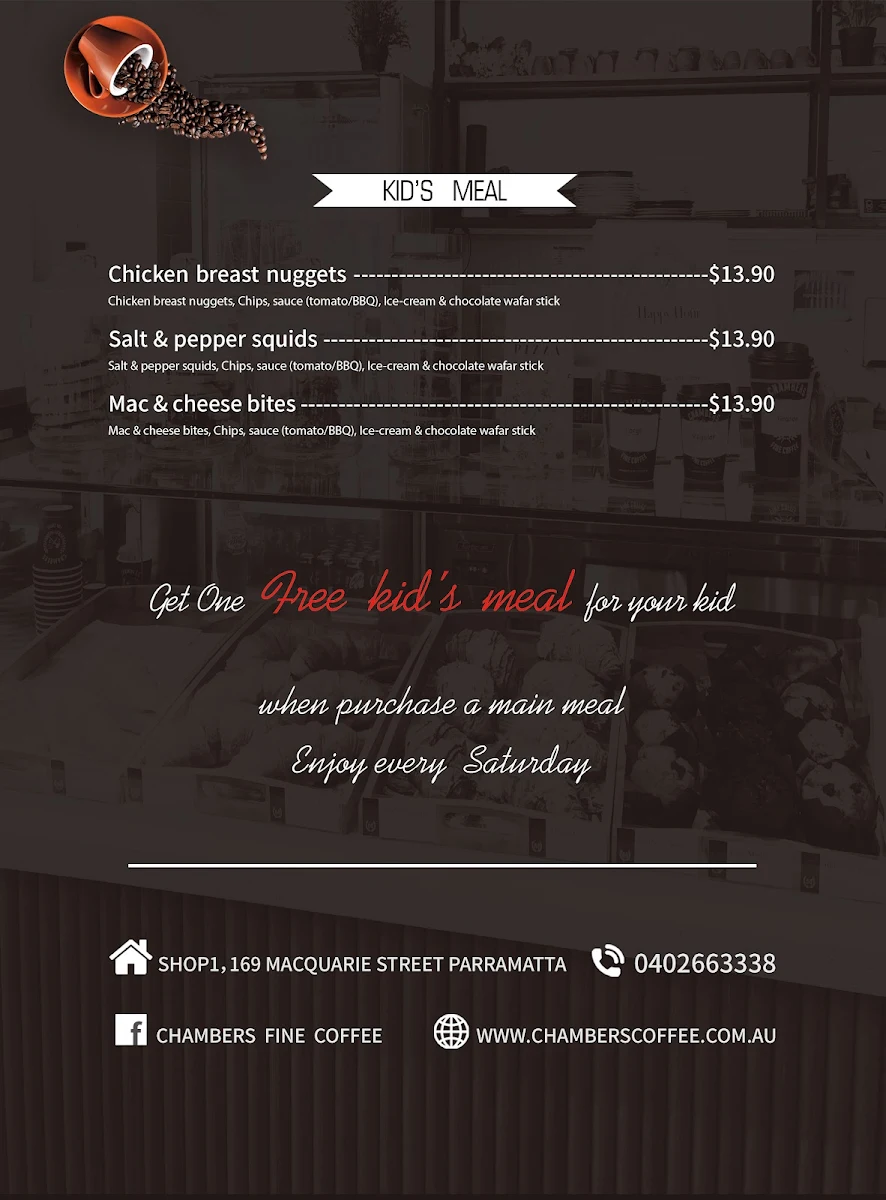 Menu, Chambers Coffee @ Parramatta Square
