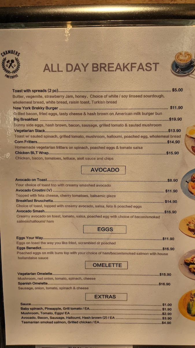 Menu, Chambers Coffee @ Parramatta Square
