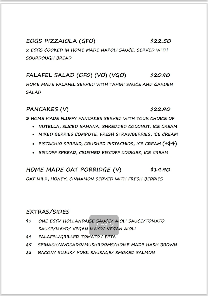 Menu, Pane E Pizza By North Street Bakery