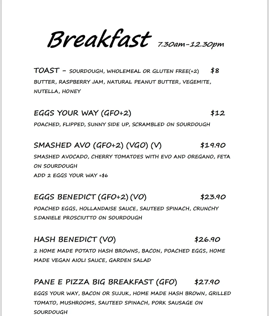 Menu, Pane E Pizza By North Street Bakery