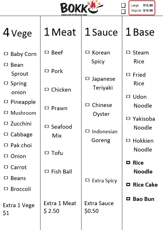 Menu, Bokk