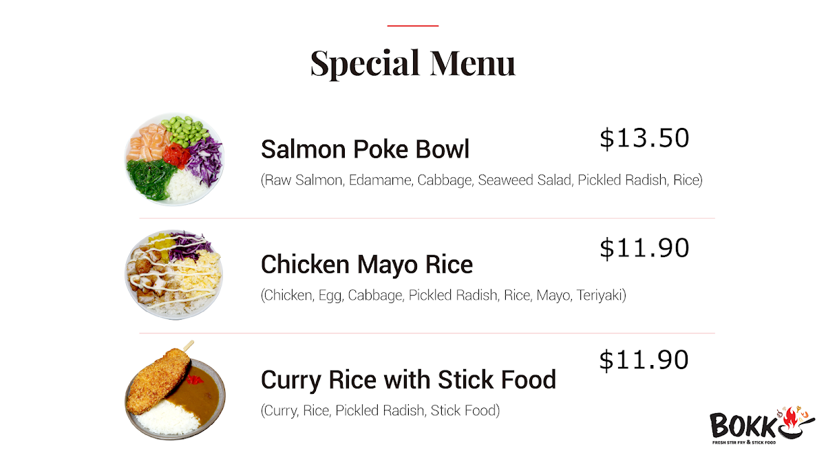 Menu, Bokk