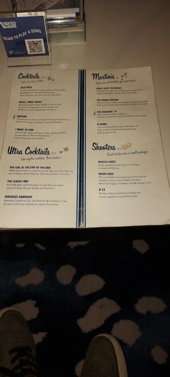 Menu, Whitsunday Sailing Club