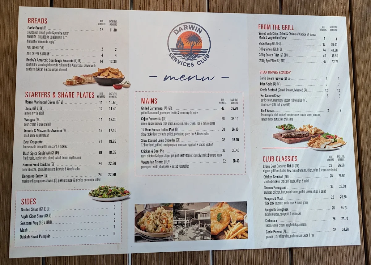 Menu, Darwin Services Club