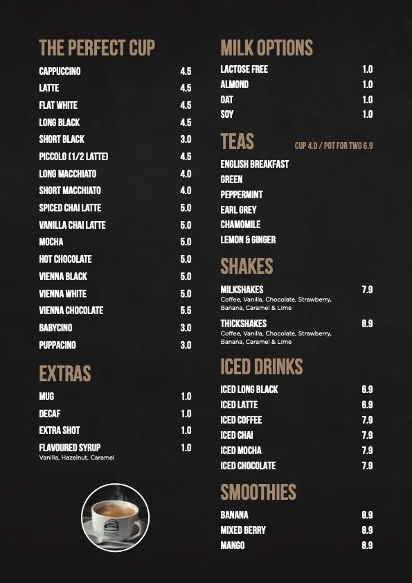 Menu, St Georges Bakehouse