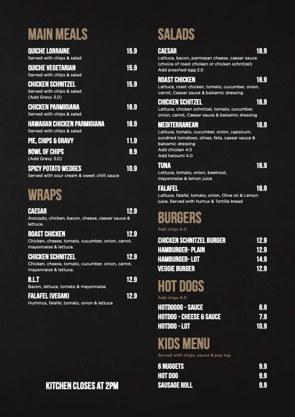 Menu, St Georges Bakehouse