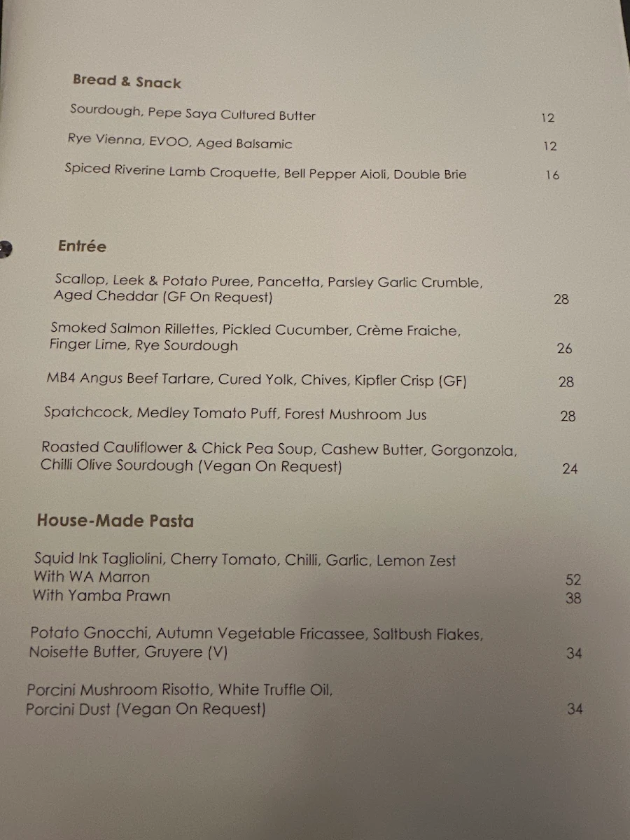 Menu, One Orient Restaurant