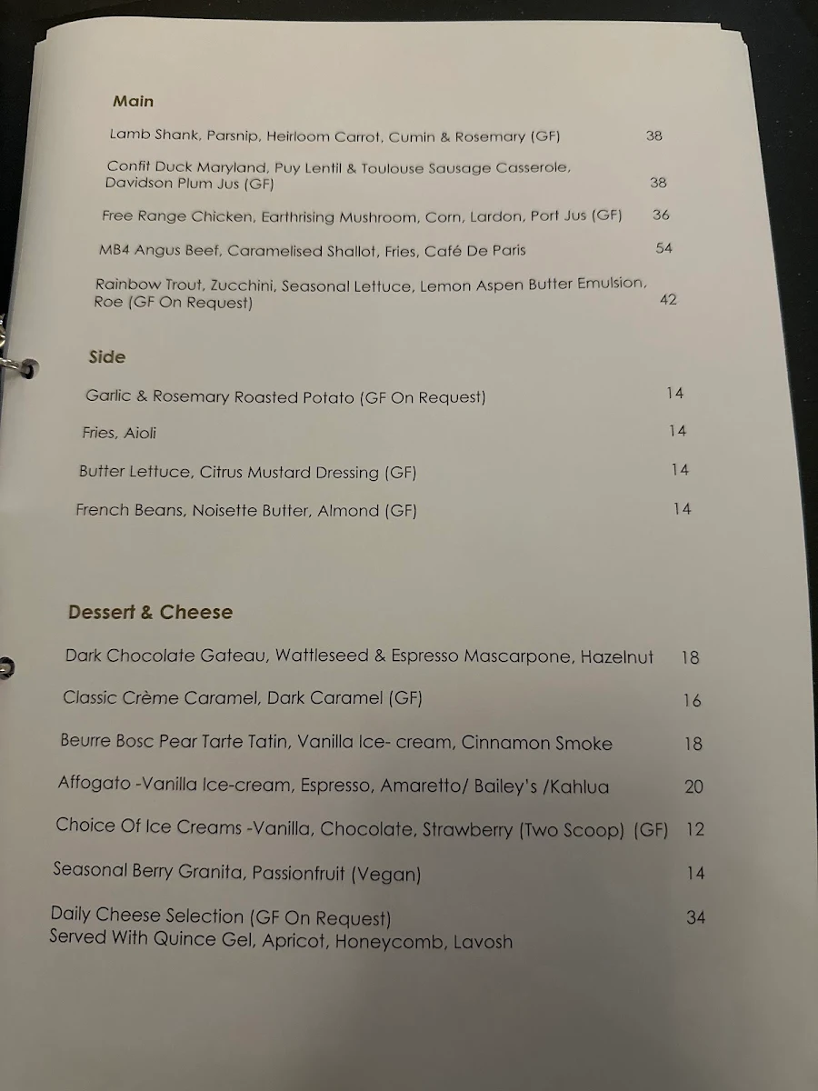 Menu, One Orient Restaurant