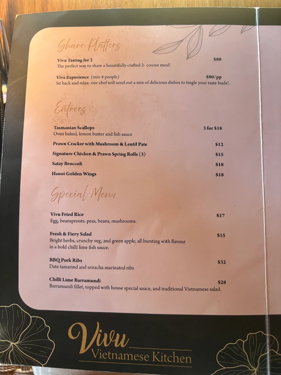 Menu, ViVu Vietnamese Kitchen