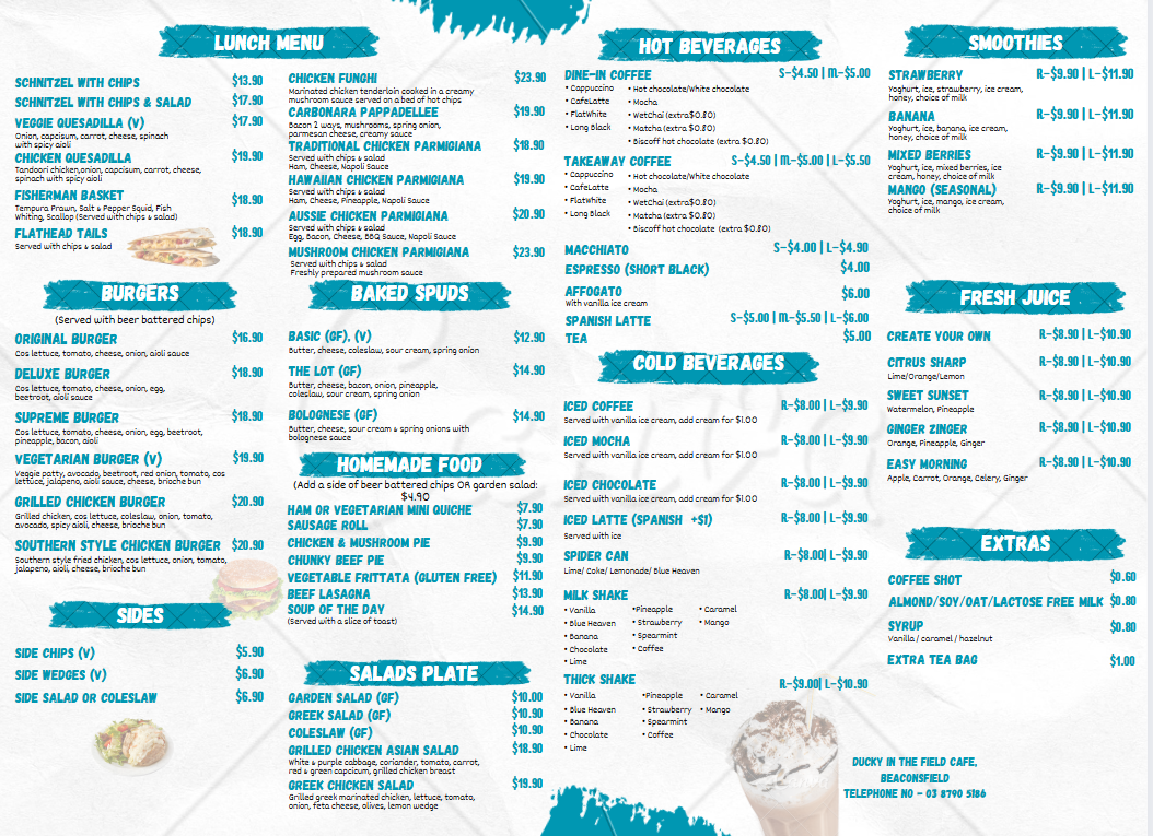 Menu, Four Seasons Café