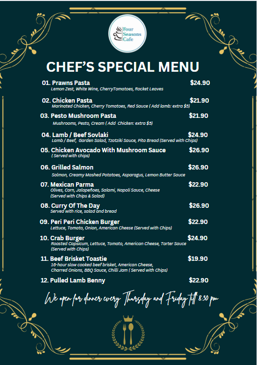 Menu, Four Seasons Café
