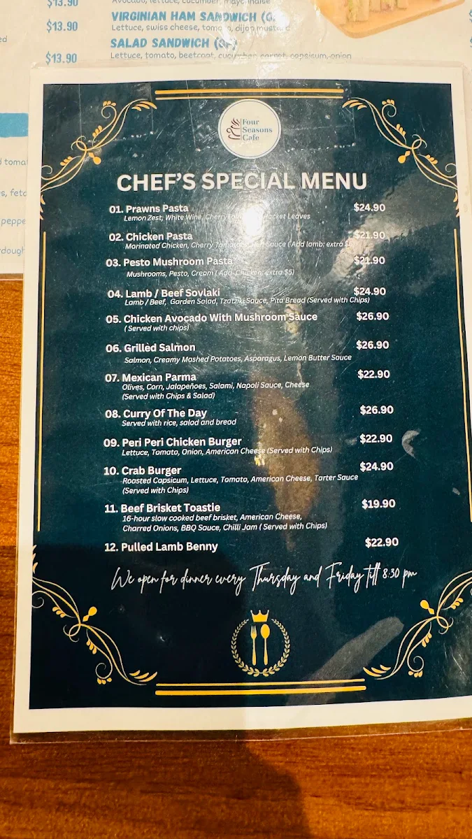 Menu, Four Seasons Café