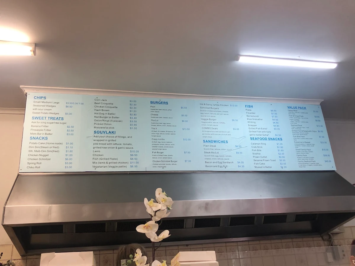 Menu, The Blue Wave Fish & Chips