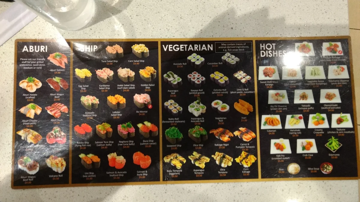Menu, Sushi Train Treasure Cove