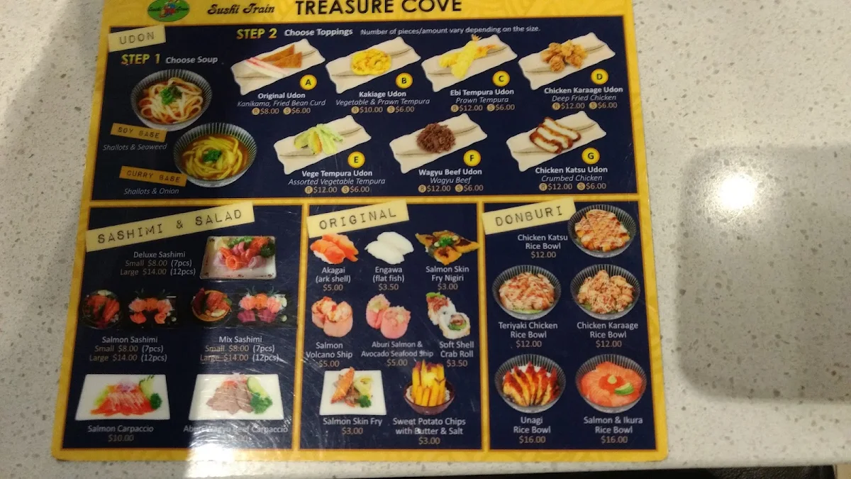 Menu, Sushi Train Treasure Cove