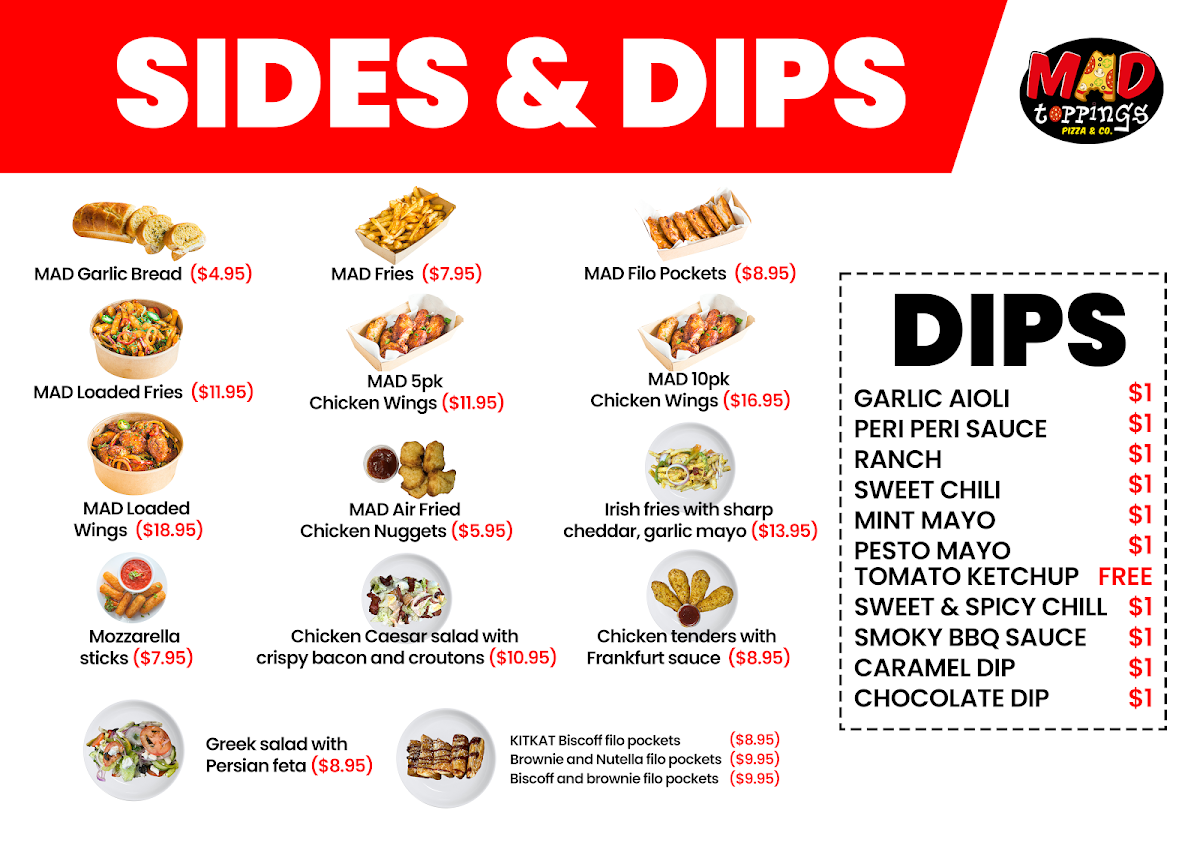 Menu, Mad Toppings Randwick Pizza