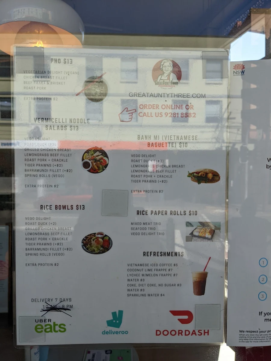 Menu, Great Aunty Three