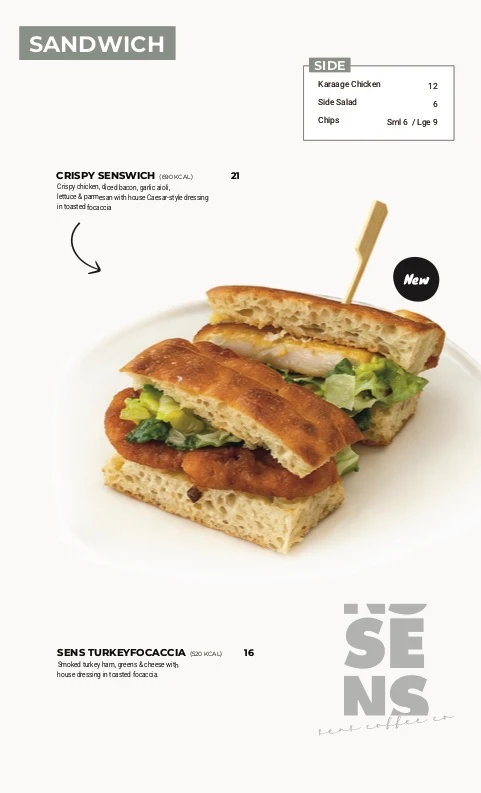 Menu, Sens Coffee Co.