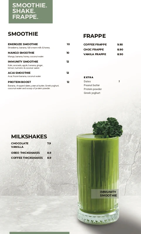 Menu, Sens Coffee Co.