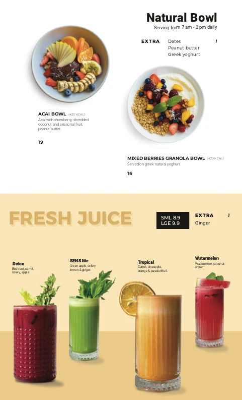 Menu, Sens Coffee Co.