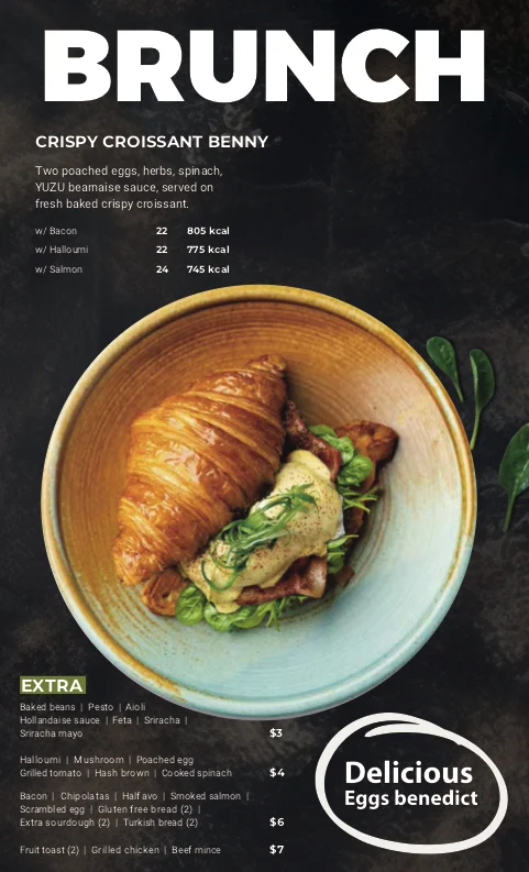 Menu, Sens Coffee Co.