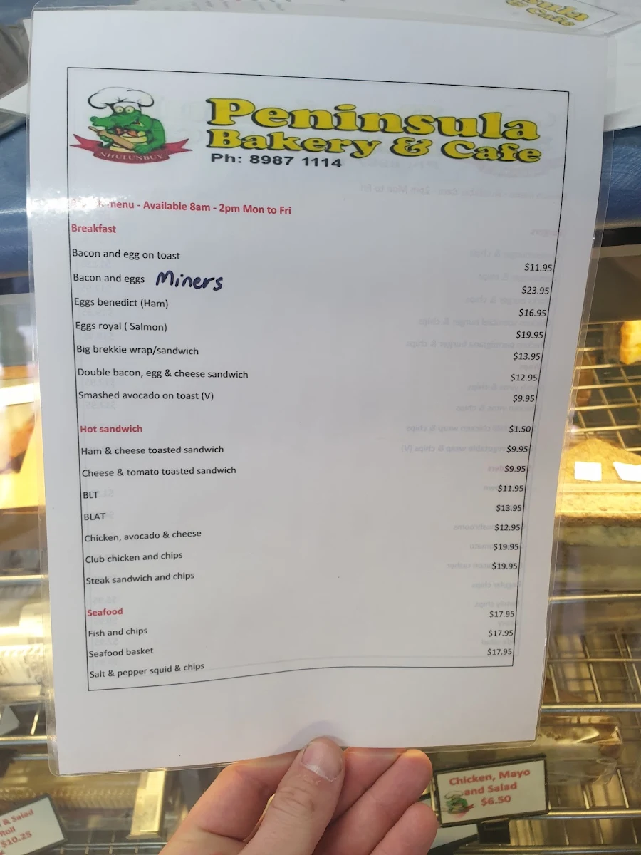 Menu, Peninsula Bakery and Cafe