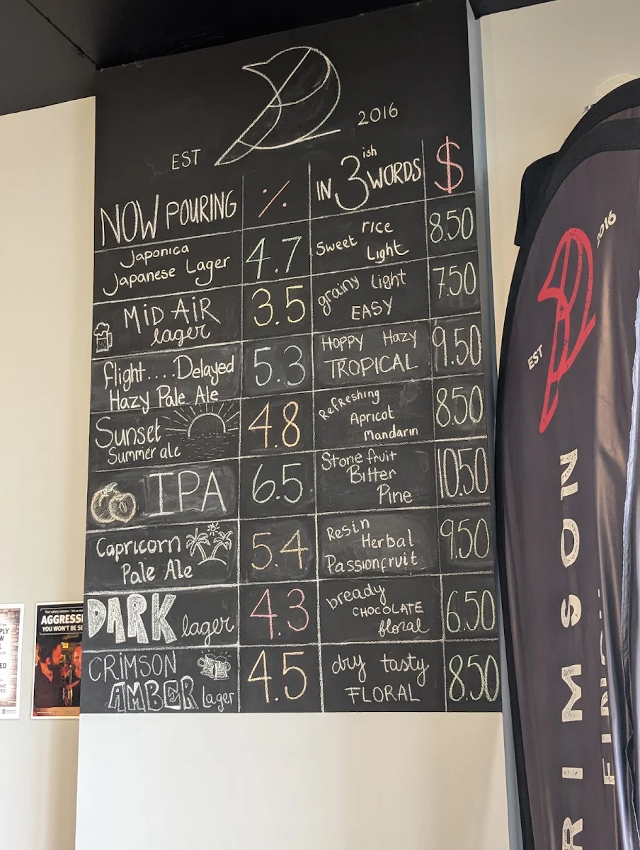 Menu, Crimson Finch Brewery