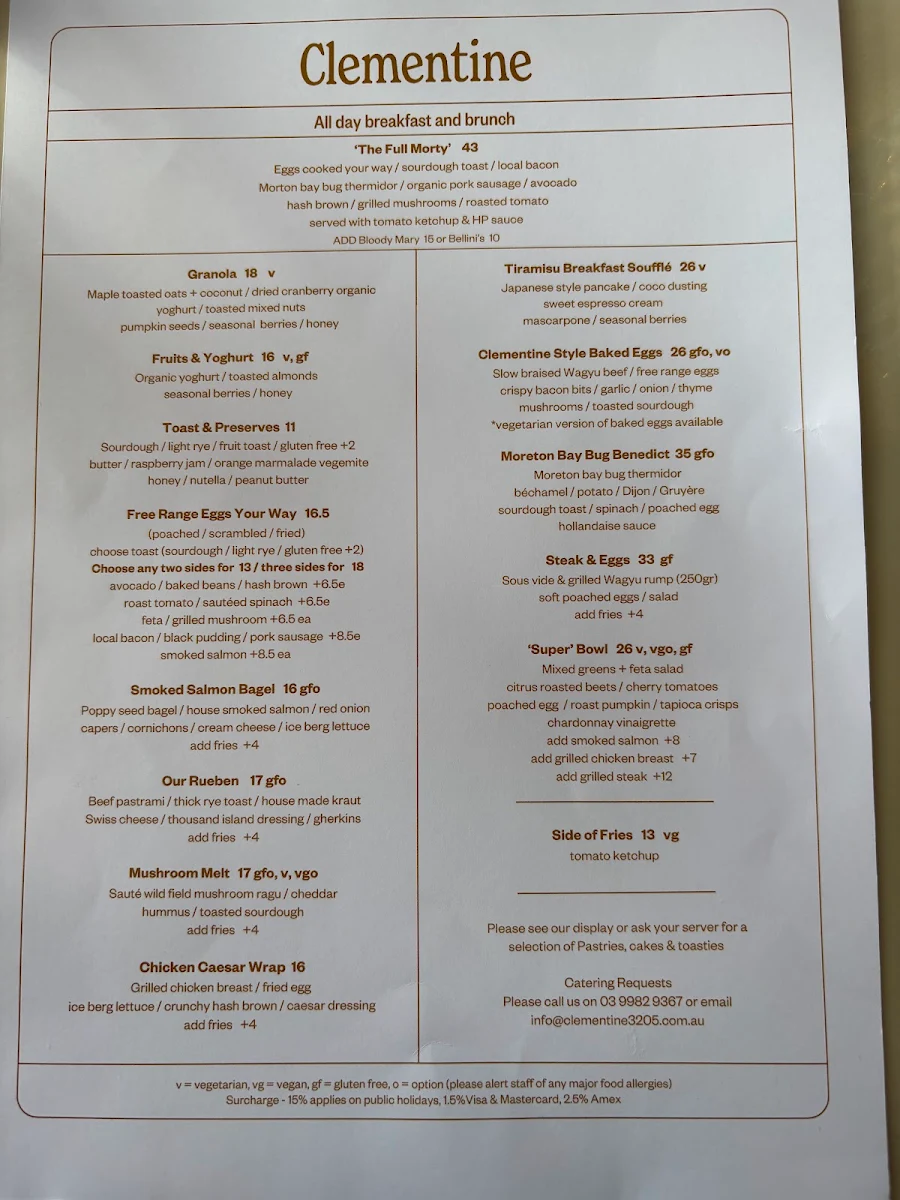 Menu, Clementine
