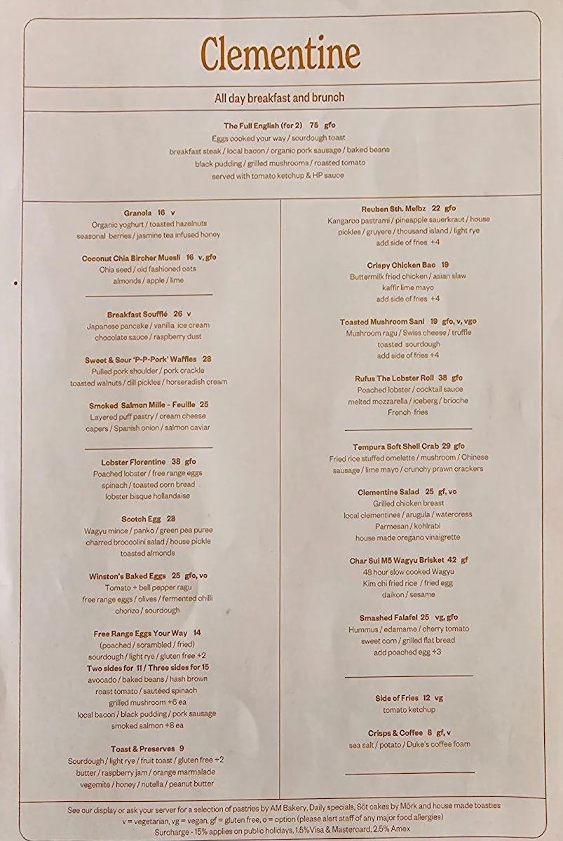 Menu, Clementine