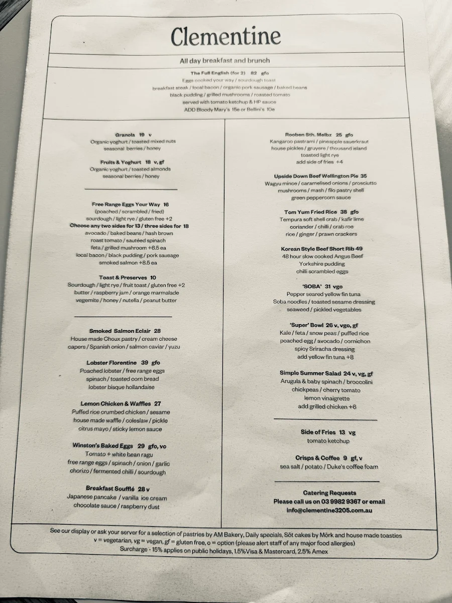 Menu, Clementine